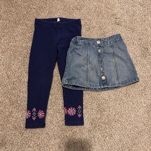 Kids Navy Leggings and Denim Skirt Set